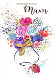 The Mother's Day card artwork presents a joyful, watercolour bouquet that seems to have been captured in a single, confident breath, as if painted after arranging fresh flowers for a family in central Upminster. At the centre, lush blossoms in shades of cerise, fuchsia, and rose pink spill outward, their petals suggested by loose, sweeping strokes. Threads of deep indigo, gentle sky blue, and soft lavender weave between the warmer tones, creating a rhythm of cool and warm that feels soothing yet vibrant, like spring skies over local gardens. Fine touches of metallic gold pick out the contours of petals and leaves, adding a subtle, shimmering highlight that recalls morning light glancing off shop windows along Station Road. The background is mostly white, allowing the colours to stand clear, but it is enlivened with playful splatters and tiny hearts, as though the joy of Mother's Day has burst beyond the confines of the bouquet. At the bottom, a simple, rounded vase cradles the stems, painted with translucent washes that give the impression of weight and volume without heavy outlines. The whole composition feels airy and emotional, like a memory of flowers rather than a rigid botanical study. It carries the warmth of a heartfelt message, the excitement of choosing just the right card and bouquet, and the gentle promise of appreciation shared over tea or Sunday lunch in Upminster or nearby Hornchurch-a painted embrace that lets every mum feel cherished and seen.