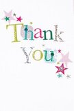 A gentle, upbeat cheerfulness radiates from this thank you card, inviting the recipient into a moment of genuine appreciation reminiscent of Upminster's welcoming neighbourhood gatherings. The phrase 'Thank You' is rendered in playful, varied typography-each letter painted in brilliant, inviting shades: shimmering silver, lively green, bright fuchsia, and sky blue. Some letters come alive with subtle polka dots or stitched accents, evoking the soft, handcrafted detail found in locally made crafts around the Upminster Windmill. Scattered across the surrounding space, stars gleam in pink, teal, and silver, their arrangement spontaneous yet harmonious, like the finishing touches a florist adds before a bouquet leaves the shop. Against a spotless white background, each element is given room to shine; the overall effect is one of lightness, celebration, and calm. The card resonates with the same sincerity that characterises a personal delivery from Flowers Upminster, pairing effortlessly with fresh-cut blooms and heartfelt notes. It's easy to imagine this expressive card nestled beside a bouquet arriving at an Upminster doorstep-gratitude shimmering from both flowers and card, filling the home with warmth and joy.